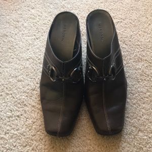 Chocolate brown silver buckle slip on shoes 8.5